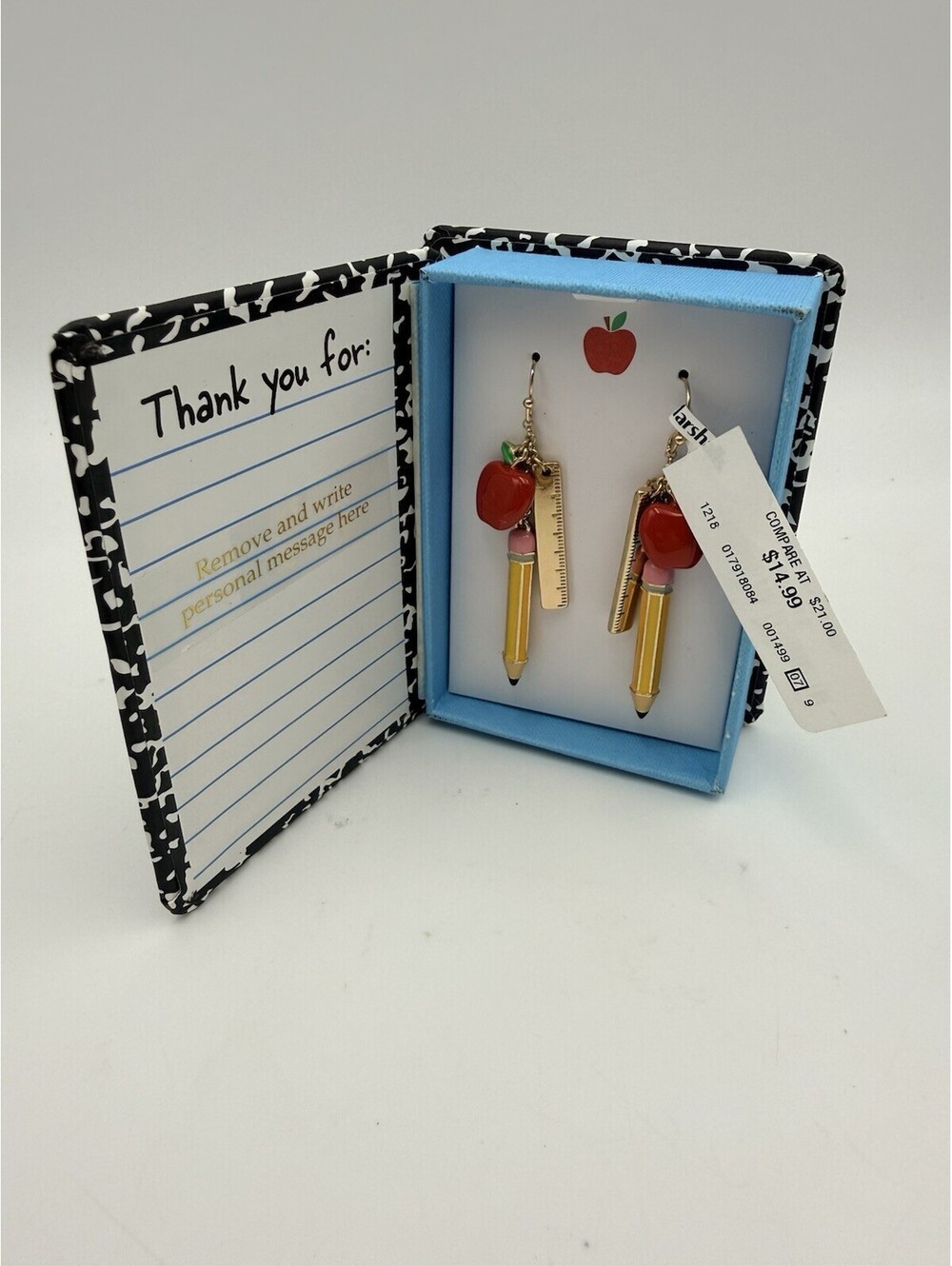 Unbranded Teacher Pencil Ruler Apple Drop Earrings w/ Gift Box Multicolor #J1003